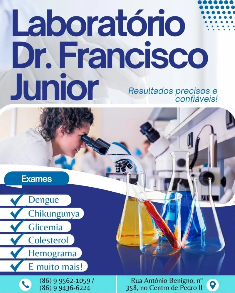 Faça já o seu check-up completo no Laboratório Dr. Francisco Junior em Pedro II e comece 2025 cuidando da sua saúde!
