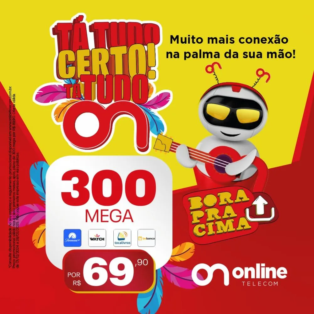 Aproveite 300 Mega de internet fibra óptica da Online Telecom por apenas R$69,90!