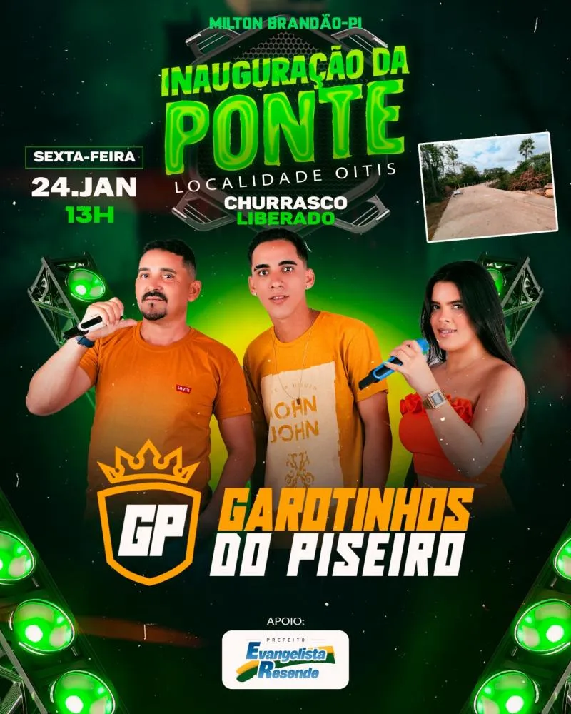 Passagem molhada da localidade Oitis, em Milton Brandão, será inaugurada nesta sexta-feira (24), com música ao vivo!