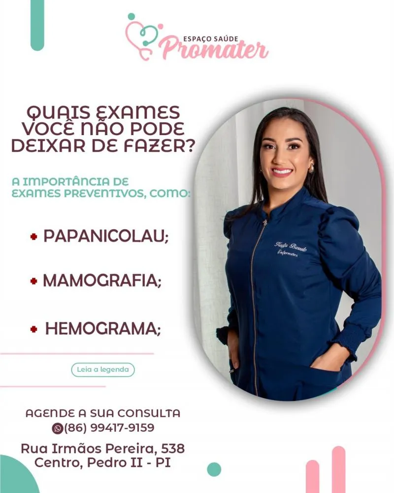 Cuidados especializados na saúde feminina você encontra no Espaço Saúde Promater em Pedro II!