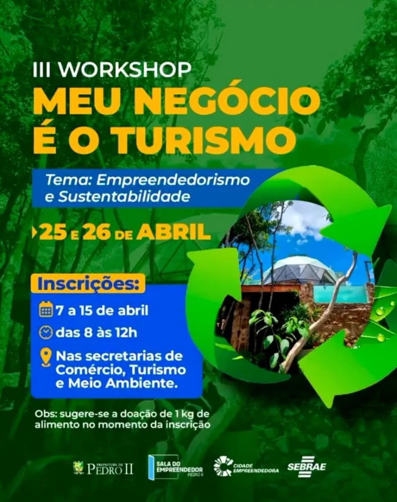 Inscrições para a III edição do evento WorkShop “Meu Negócio é o Turismo” em Pedro II, já estão abertas; confira!