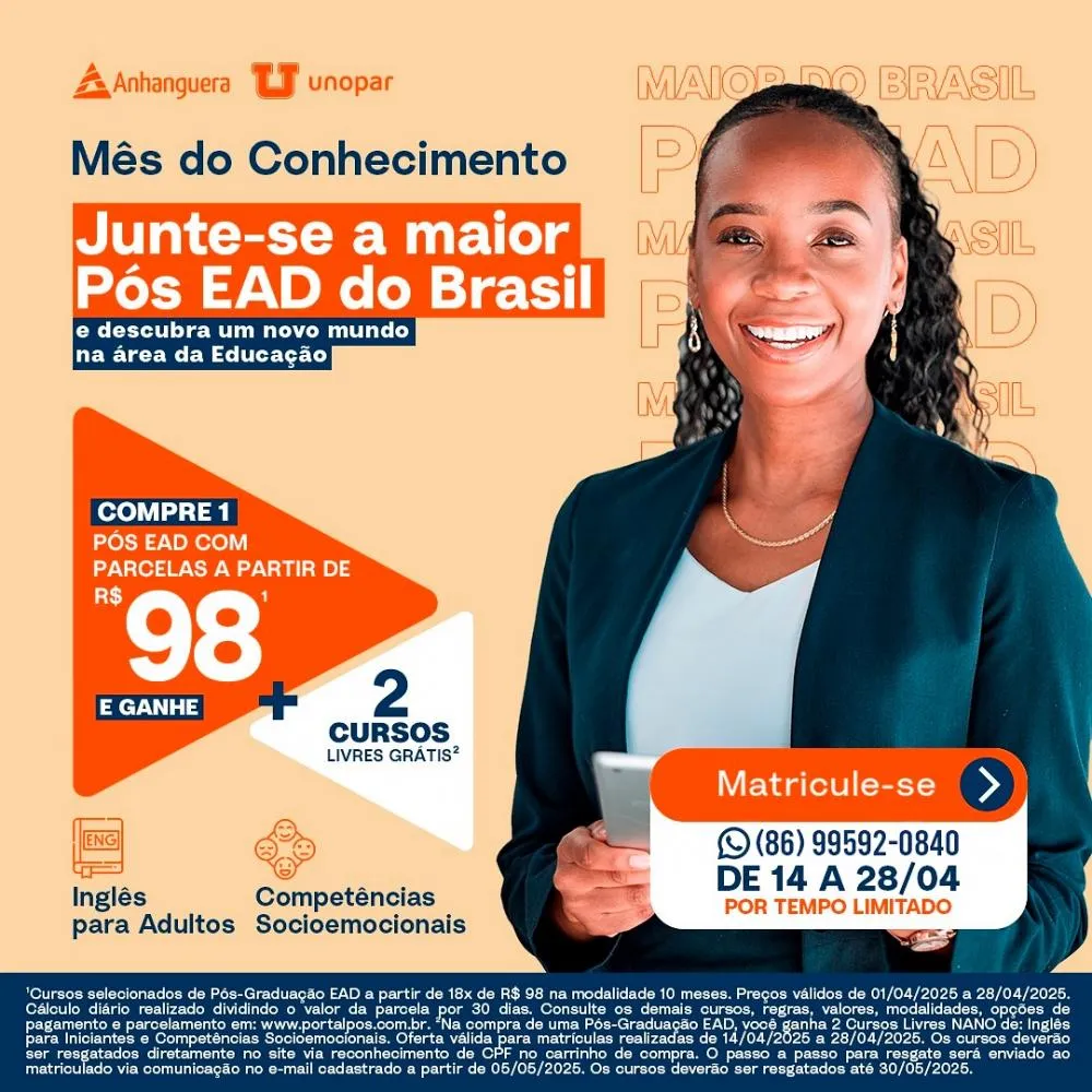Dê o Próximo Passo na Carreira com a Flexibilidade da Pós EAD da Unopar/Anhanguera Polo Pedro II!