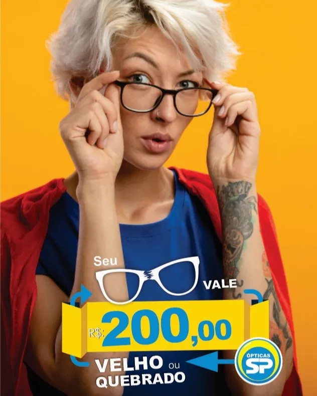 Traga seus óculos antigos e ganhe R$200 de desconto na compra de óculos novo nas Ópticas São Paulo!