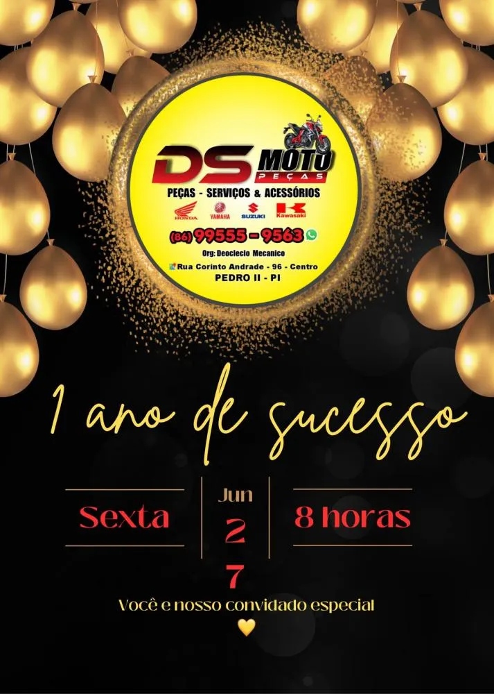 A Ds Motopeças está em festa! E você é nosso convidado especial para comemorar 1 ano de muito sucesso!