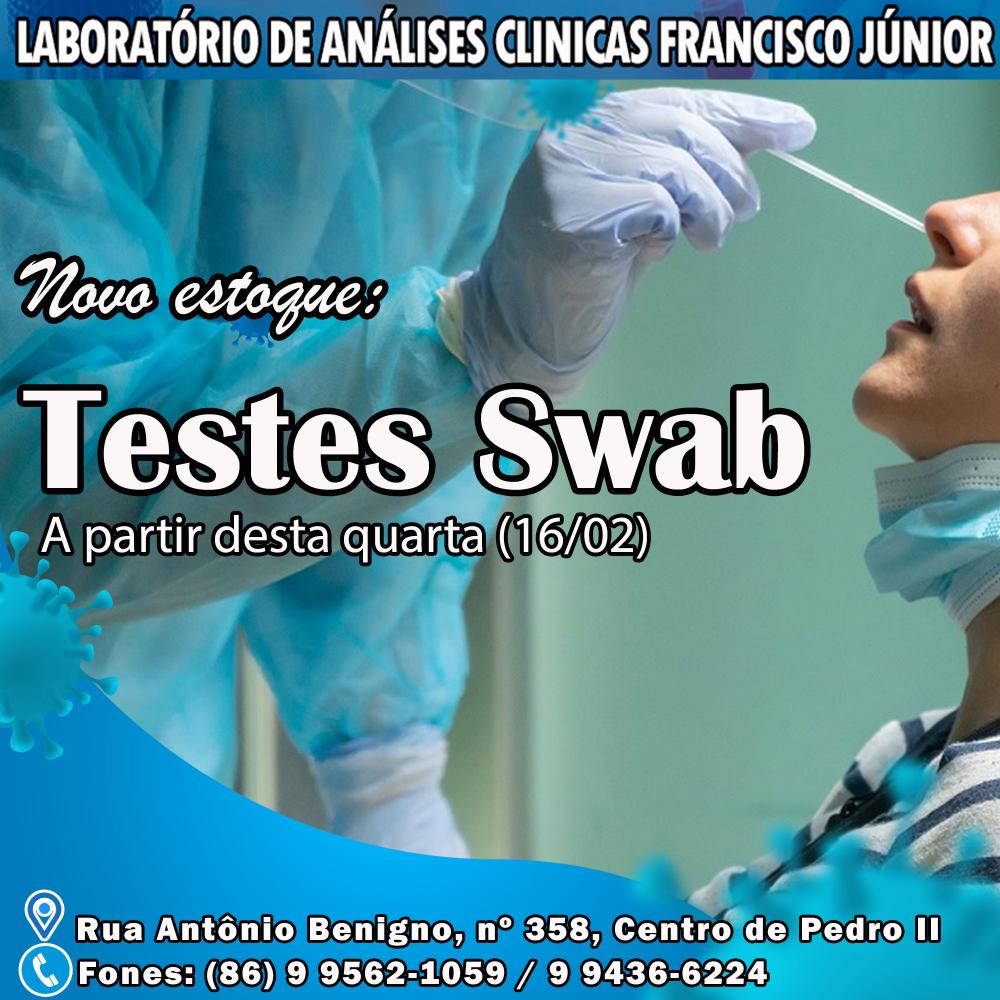 Laboratório de Análises Clínicas Dr. Francisco Junior está com novo estoque de reposição de testes swab