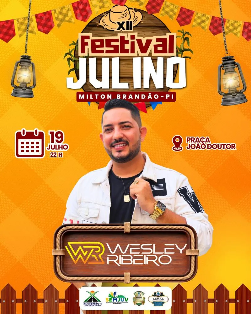 Wesley Ribeiro será atração no encerramento do XII Festival Julino de Milton Brandão