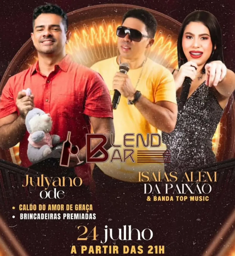 Venha para a Quinta do Blend Bar com show ao vivo de Isaías Além da Paixão e a banda Top Music, não perca!