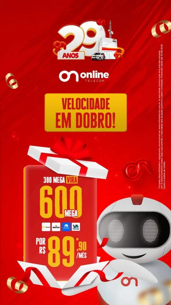 29 anos da Online Telecom com internet em dobro: leve 600 Mega por apenas R$89,90!