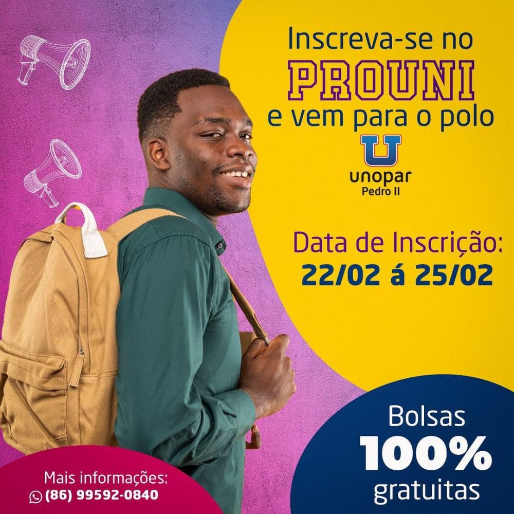Inscreva-se no PROUNI e venha para Unopar Polo de Pedro II